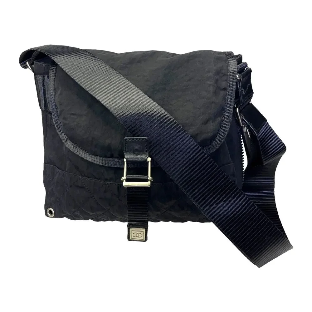 CHANEL Sport Line Black Quilted Nylon Messenger Crossbody Buckle Flap Bag